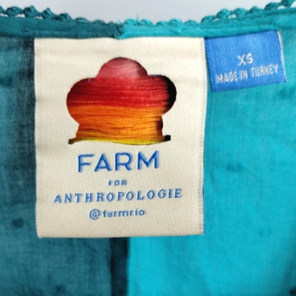 Farm Rio Anthropologie Color Block Teal Swiss Dot Wrap‎ Blouse - Picture 5 of 16